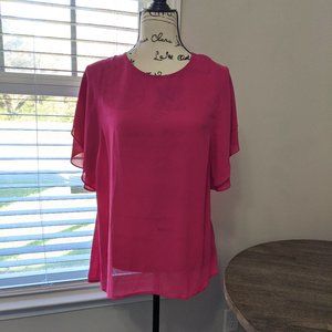 BOGO 🆓Worthington Pink Ruffle Sleeve Scoop Neck Blouse